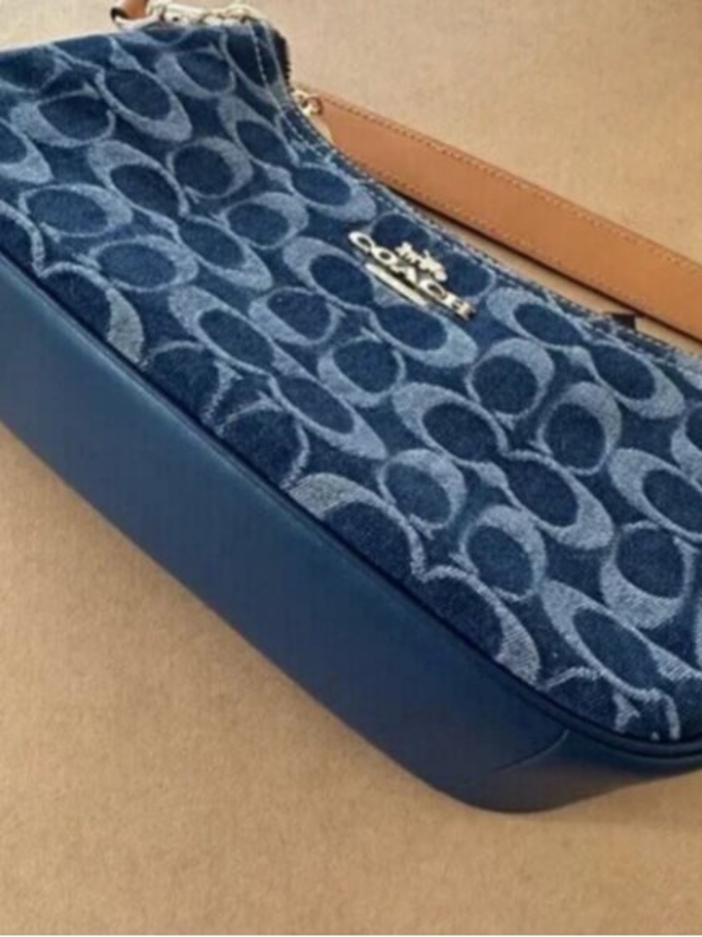 Coach Blue Signature Denim Shoulder Bag with Brown Strap - Picture 2 of 4